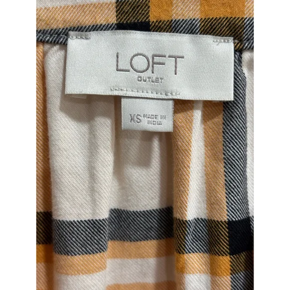Women's LOFT Outlet Plaid Peasant Top, XS, Ivory Navy Yellow - Picture 2 of 5